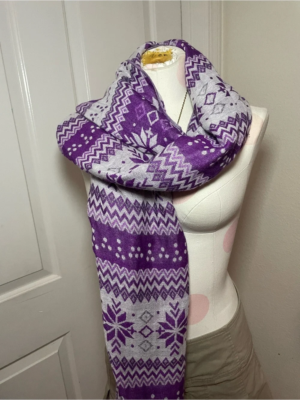 Purple Fair Isle Knit Scarf - Unbranded